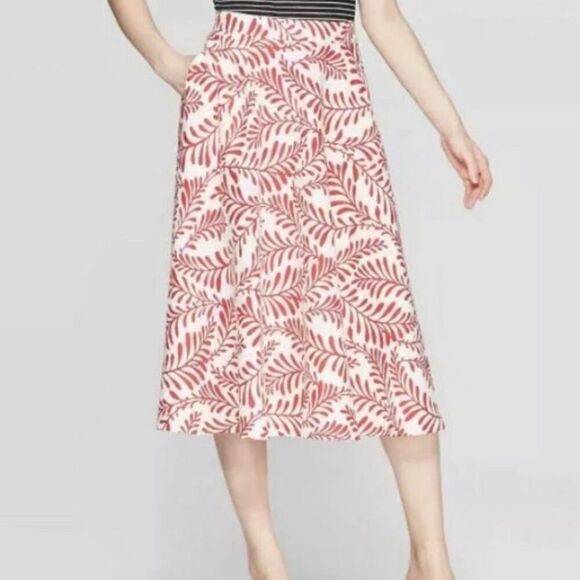 Who What Wear Linen Blend Leaf Print Skirt size 8 - Picture 2 of 8